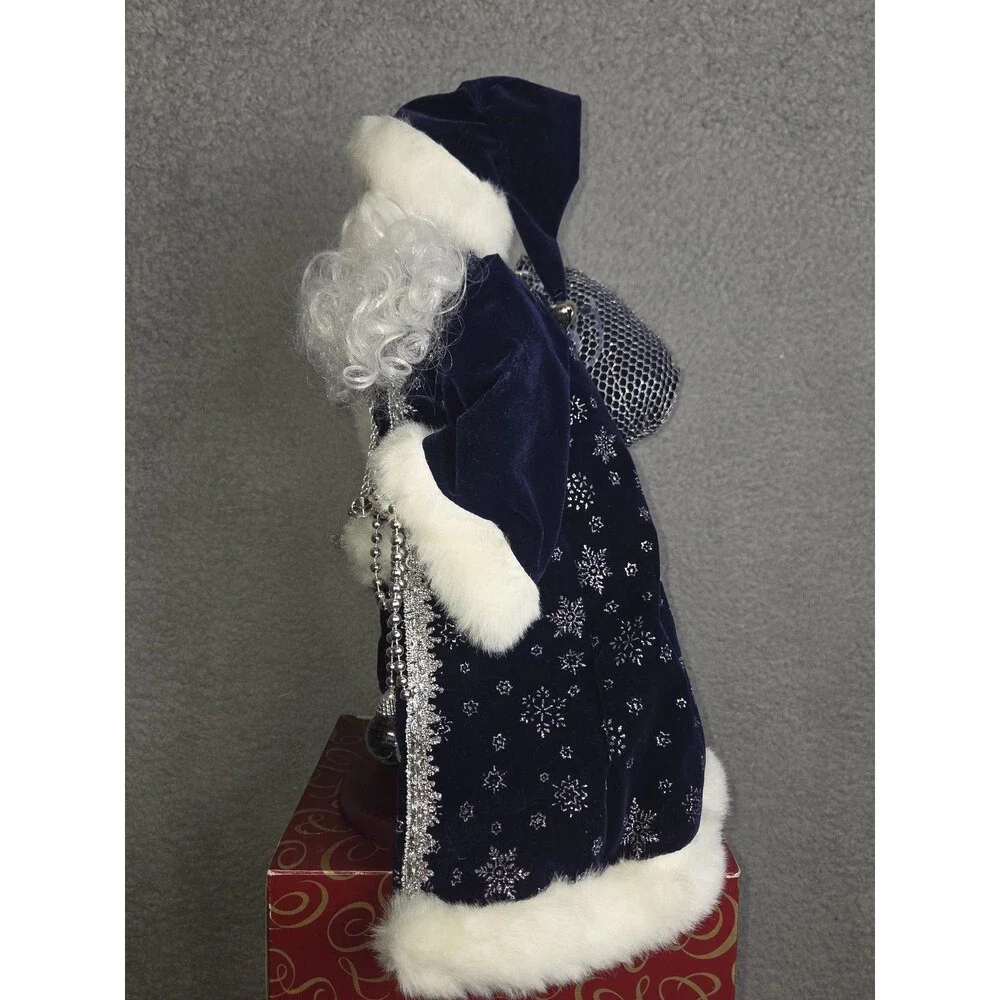 Vtg‎ San Francisco Music Box Co Christmas Santa Figurine Blue Velvet Plays